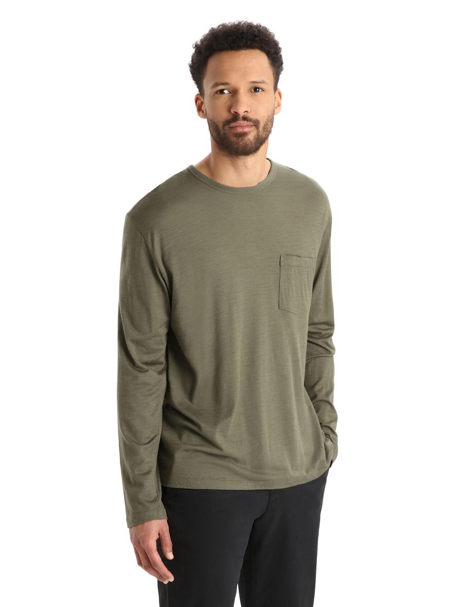 Long Sleeve Icebreaker Merino Granary Pocket T-Shirt Homme Vert Olive | FR 1238MQZA